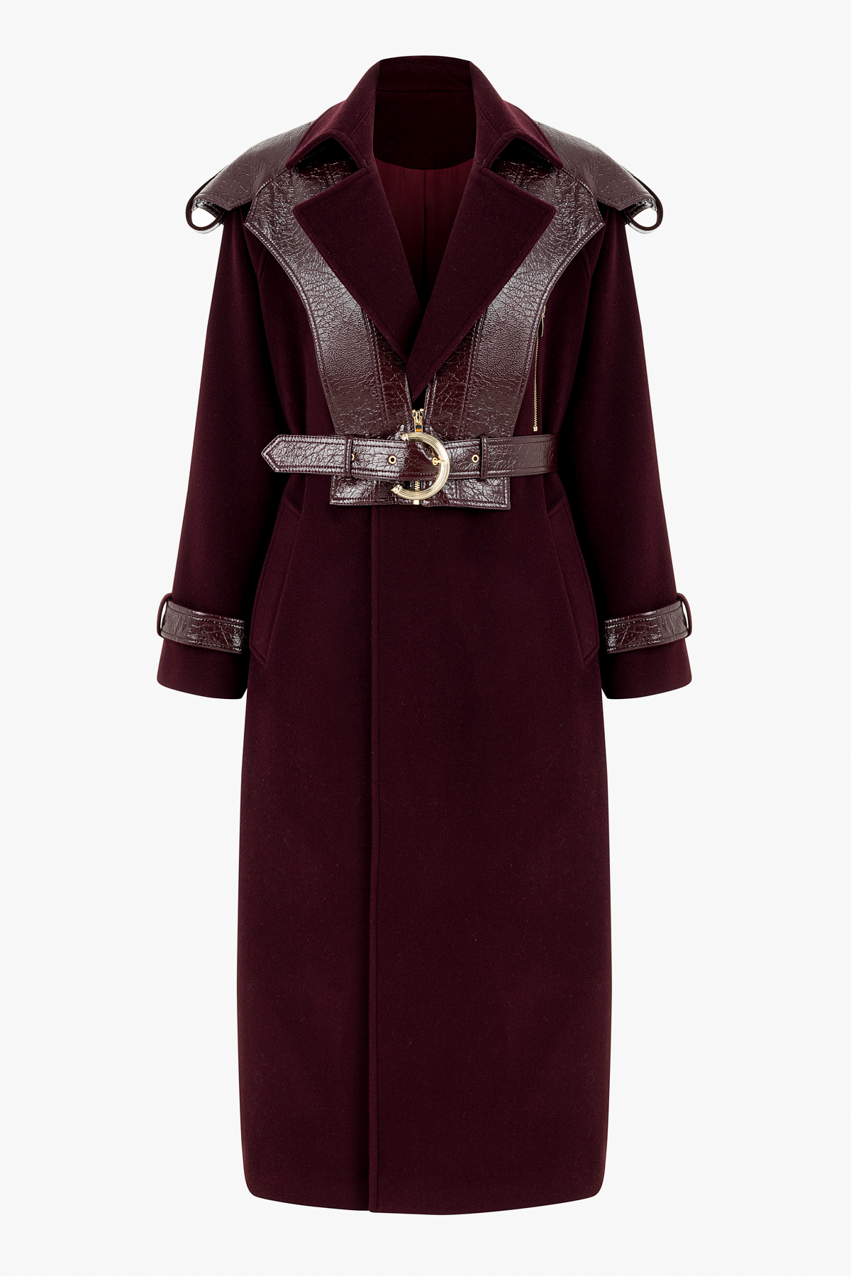 Wool Bhemis Coat with Faux Leather Vest