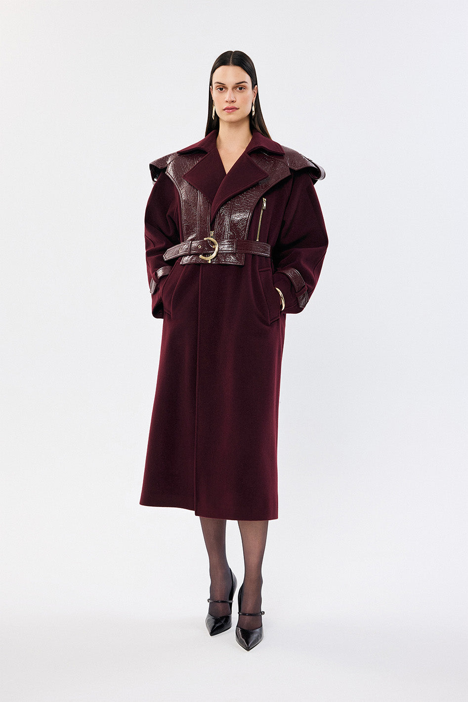 Wool Bhemis Coat with Faux Leather Vest