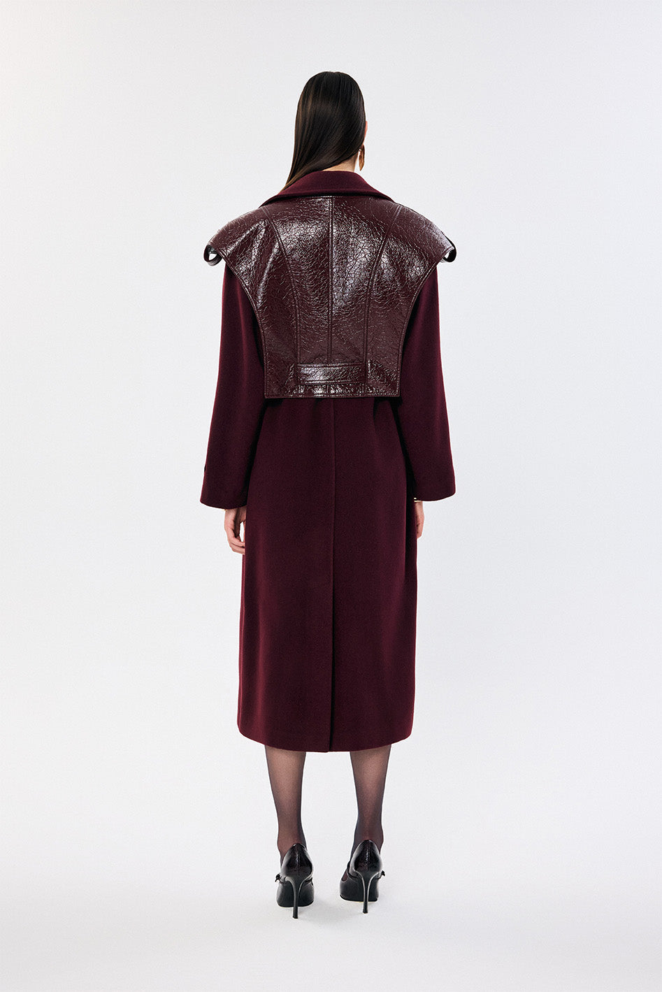Wool Bhemis Coat with Faux Leather Vest