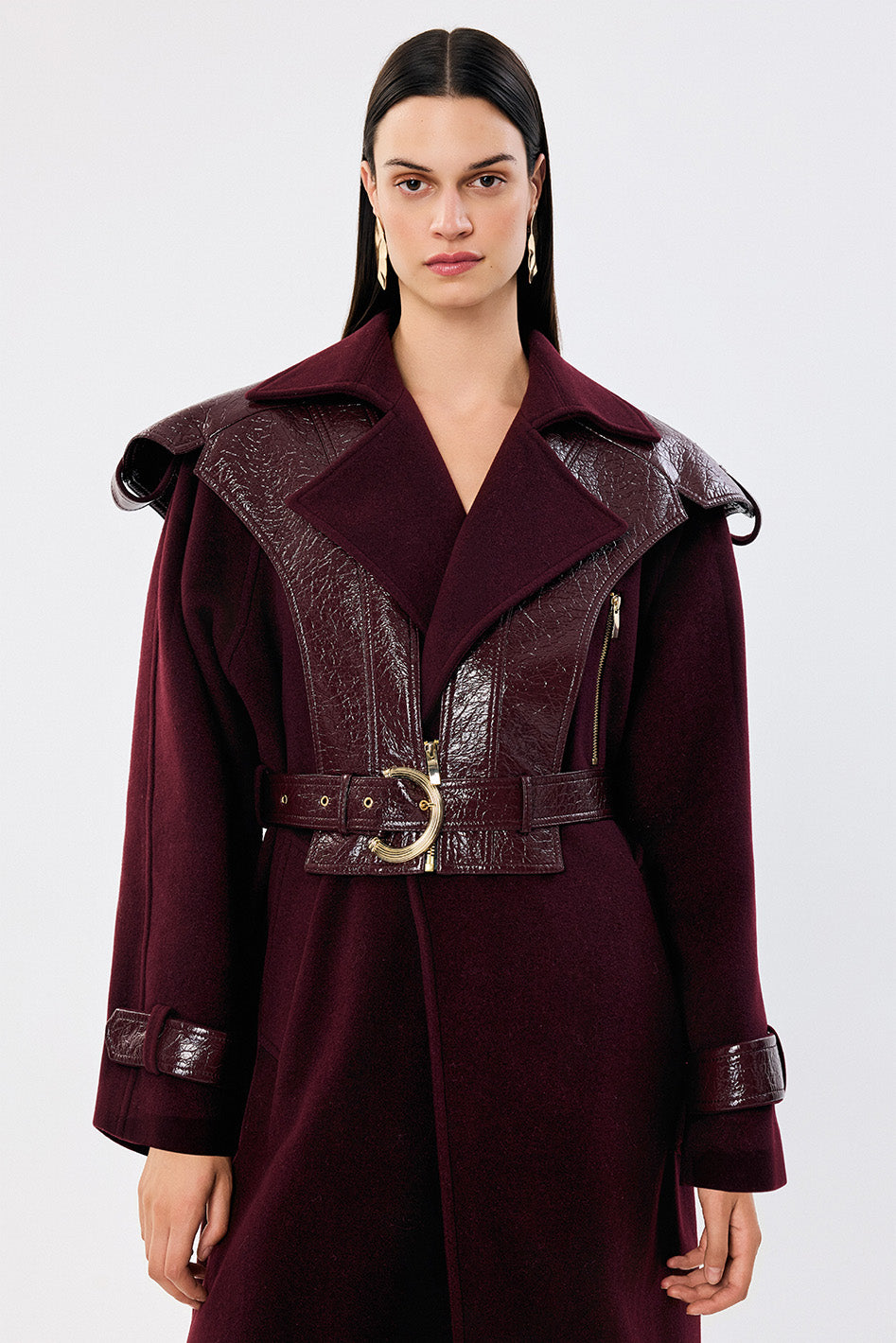 Wool Bhemis Coat with Faux Leather Vest