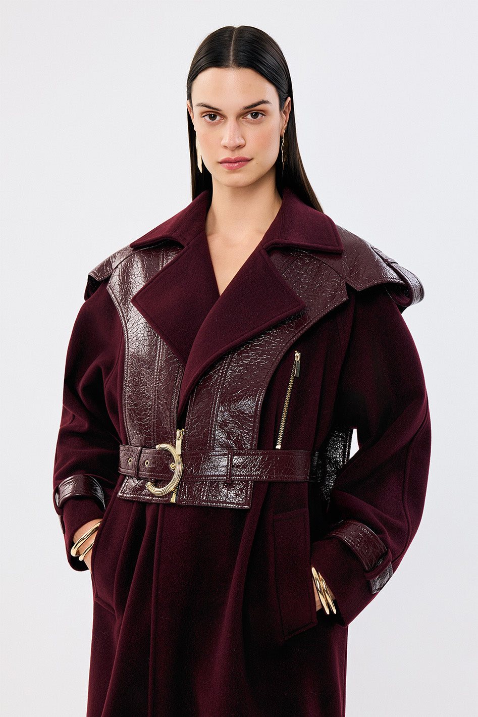 Wool Bhemis Coat with Faux Leather Vest