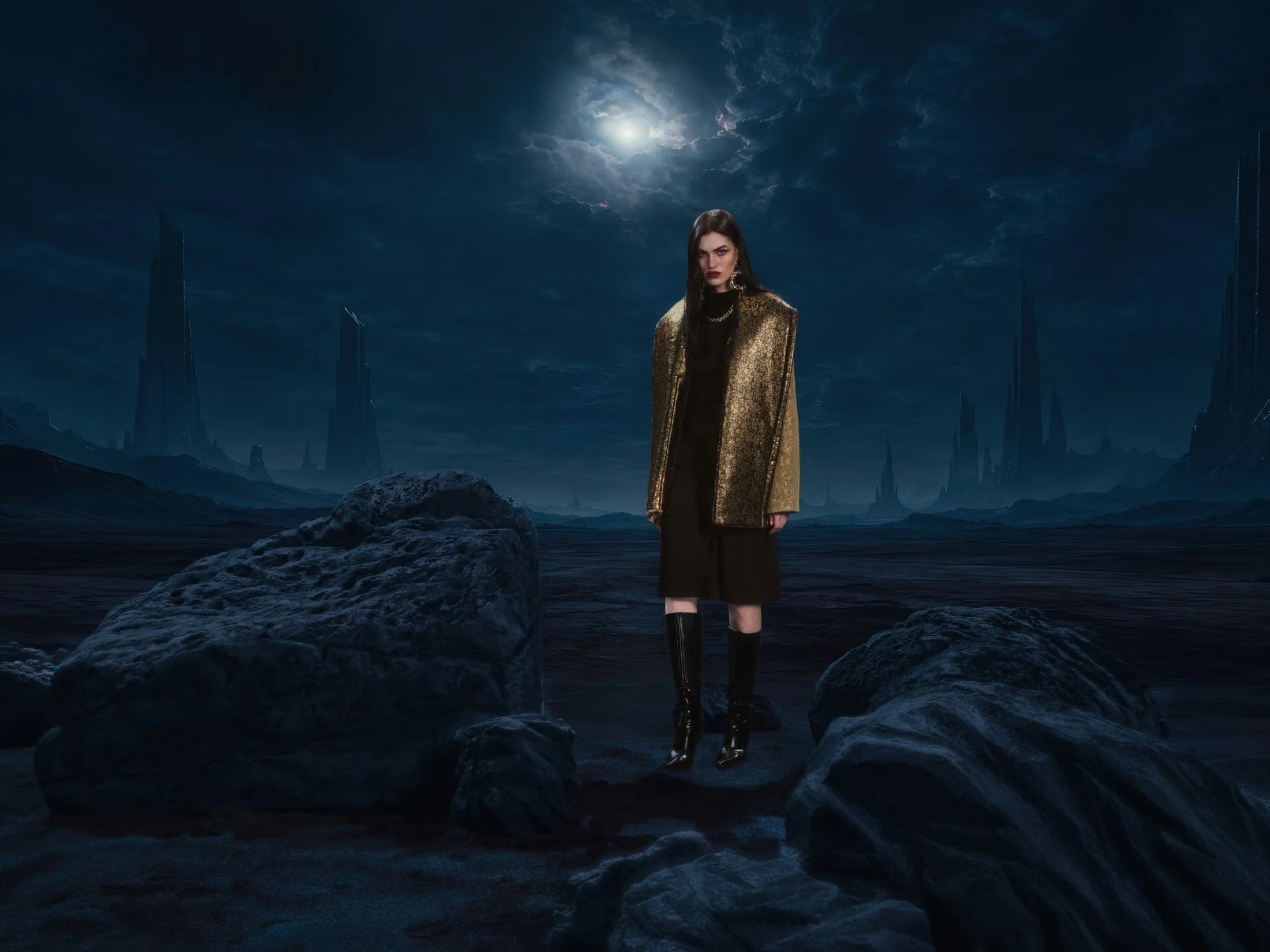 Mavi dünyada Ritual Kimono Coat giyen model